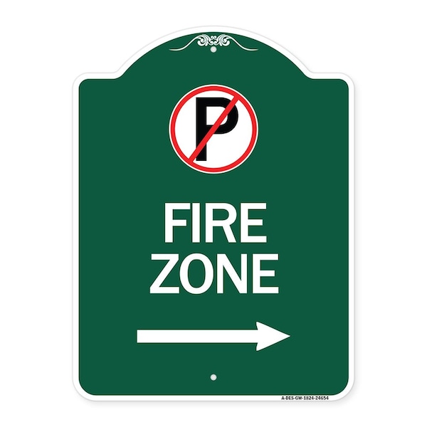 Signmission No Parkingand Right Arrow, Green & White Aluminum Architectural Sign, 18" x 24", GW-1824-24654 A-DES-GW-1824-24654 - main